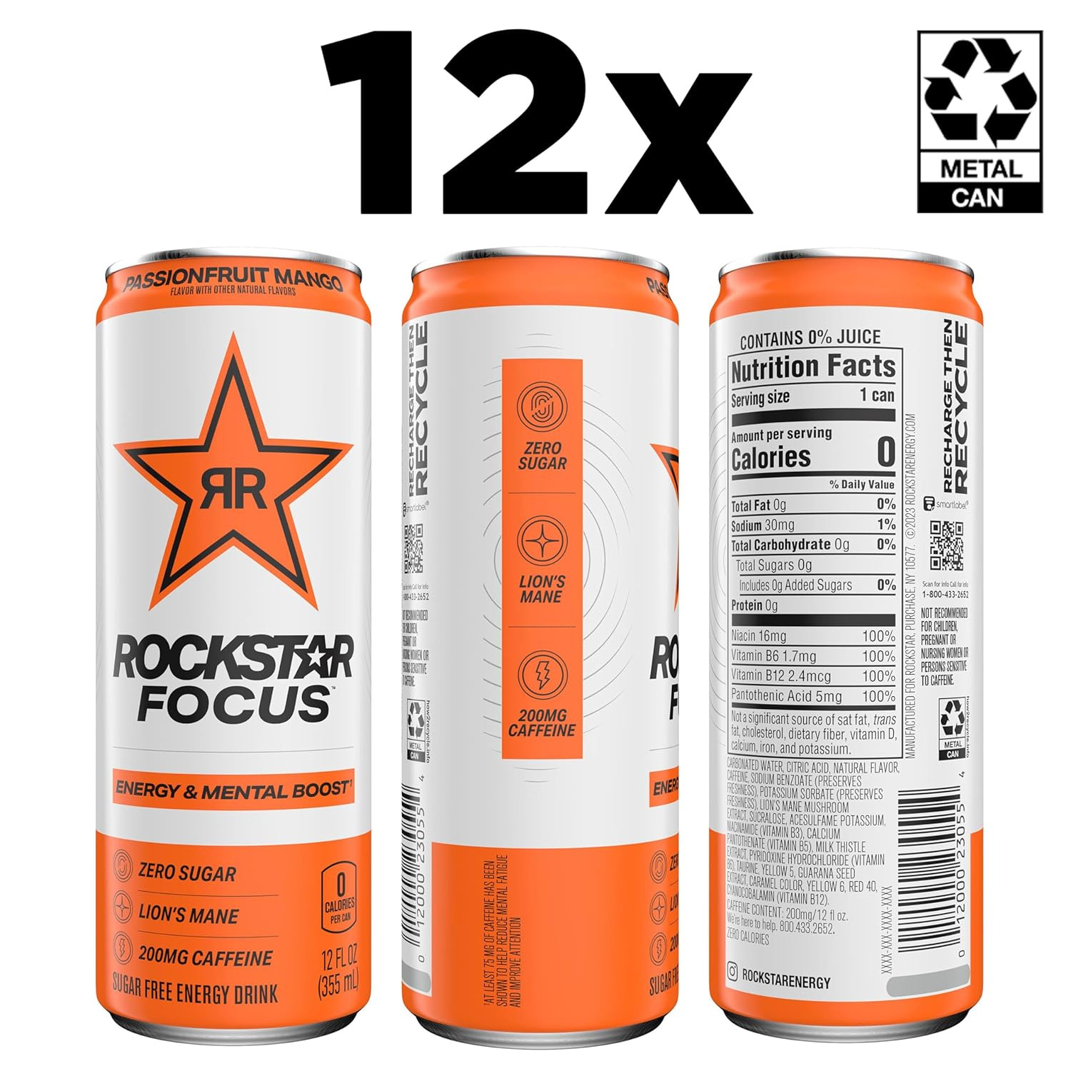 Rockstar Focus Energy Drink Passionfruit Mango 12 Fl Oz thumbnail