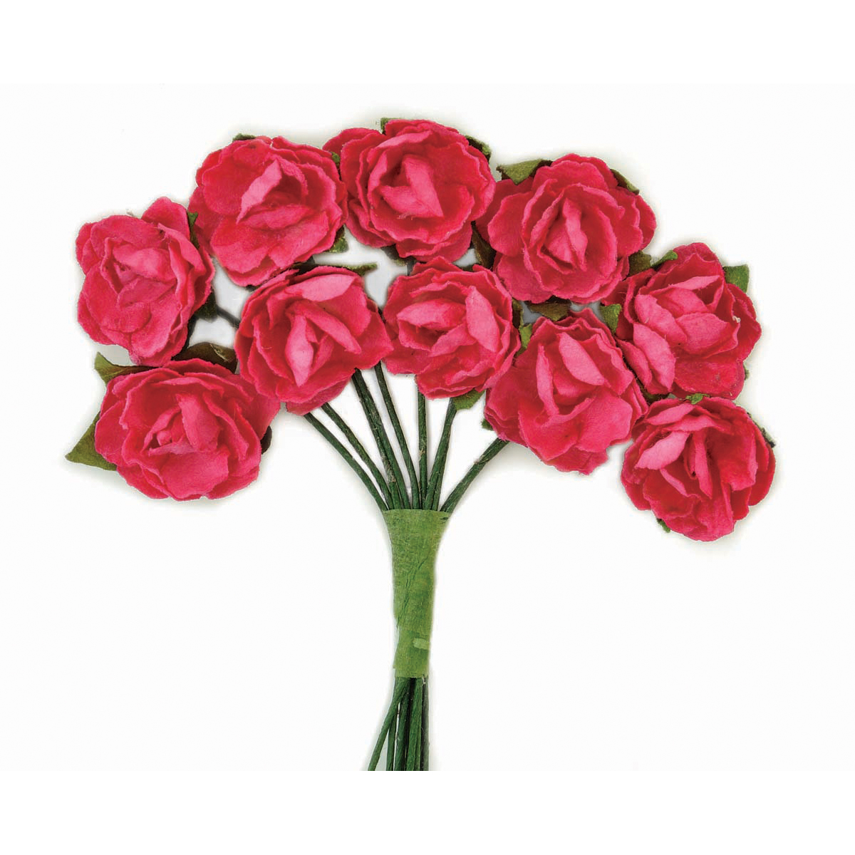 Hot Pink Mini Paper Blooms 0.5 in. Flowers with Wire Stems - 10 per Pack