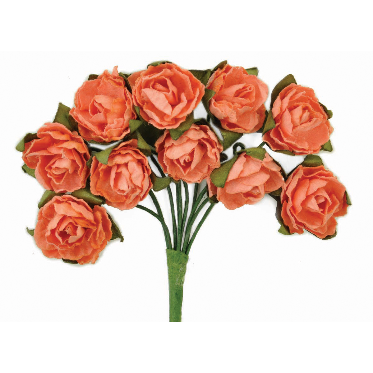 Coral Mini Paper Blooms 0.5 in. Flowers with Wire Stems - 10 per Pack