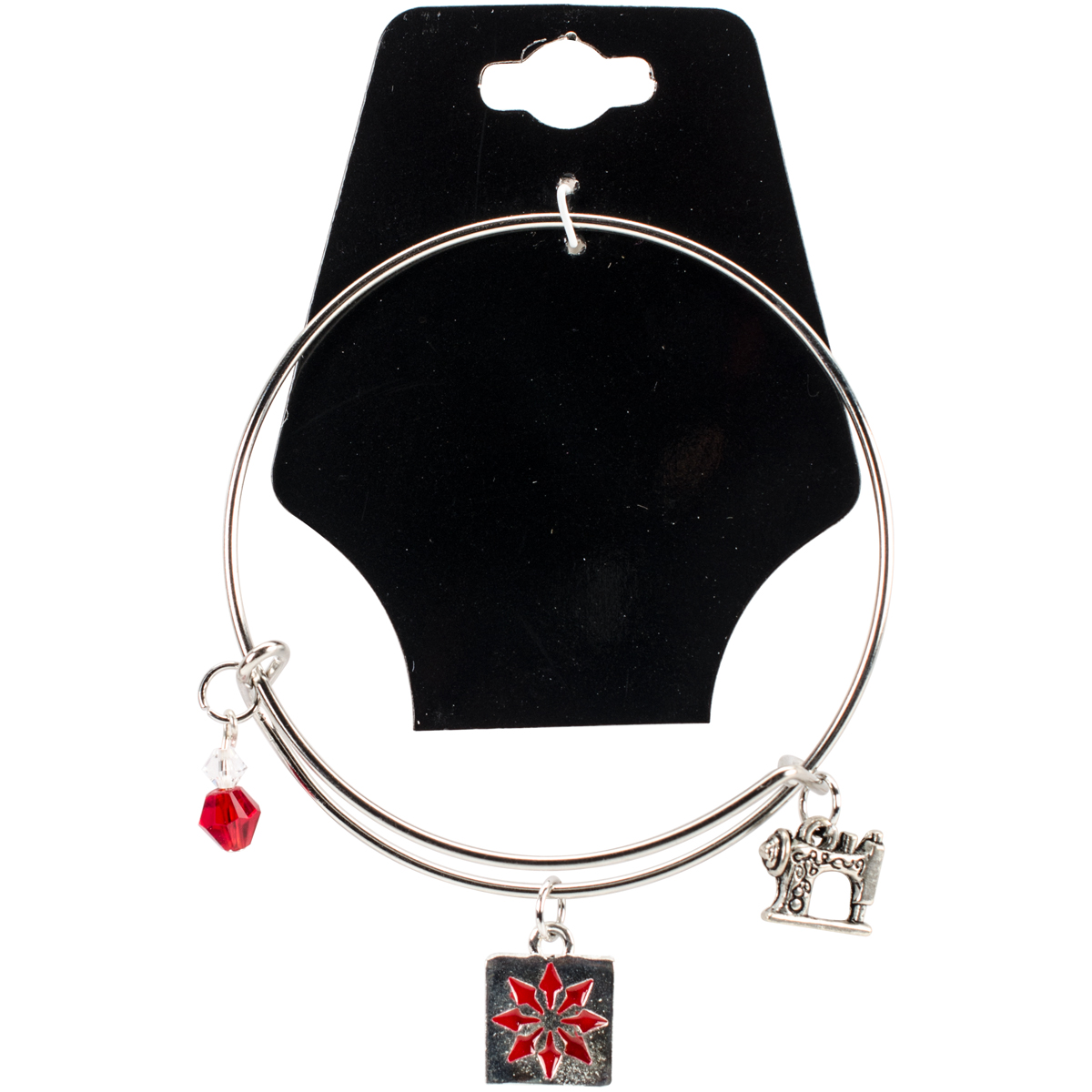 Charming Accents Adjustable Charm Bangle, 7.5 in. - Red Quilt Block