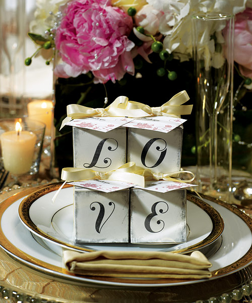 LOVE Cube Favor Boxes with Charming Aged Print