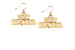 Best Teacher Charm Earrings, Gold