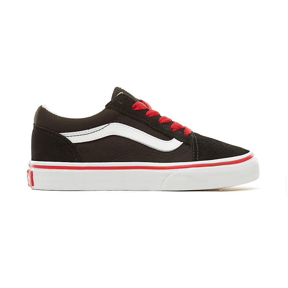 VANS Kids Suede Pop Old Skool Shoes (4-8 Years) ((pop) Black/racing Red) Kids Black, Size 5.5