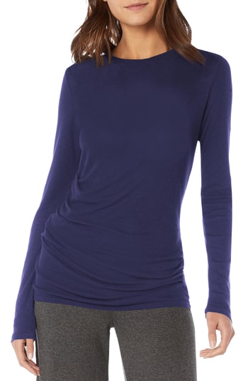 Women's Michael Stars Side Gather Long Sleeve Cotton Blend Top, Size One Size - Blue