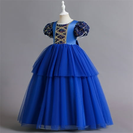 Aayomet Dresses for Girls Girls Maxi Dress Kids Buffalo Check Plaid Long Sleeve Casual Dresses with Pockets for Girls Blue 5-6 Years