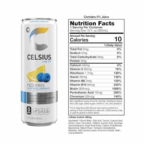 CELSIUS Fizz Free Blue Razz Lemonade  Functional Essential Energy Drink 12 Fl Oz Single Can thumbnail