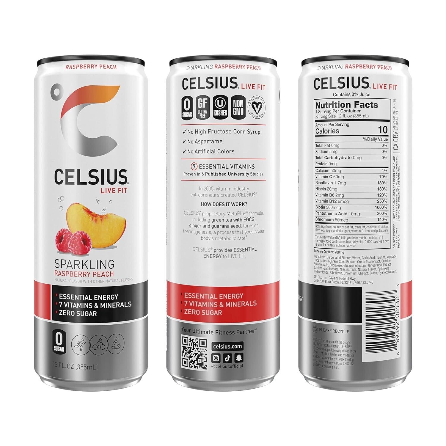 Sparkling Raspberry Peach Energy Drink - 12 Fl Oz Pack of 12 - No Sugar, No S... thumbnail