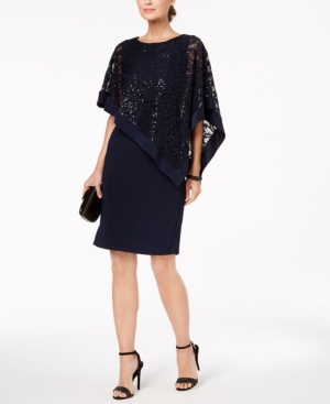 R & M Richards Sequined Lace Poncho Dress
