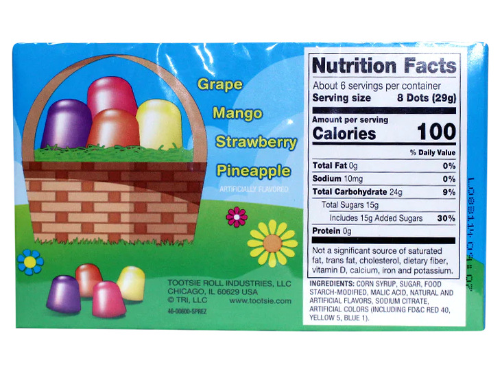 Dots  Easter Springtime  Grape  Mango  Strawberry  Pineapple  Chewy Candy  6 Oz. Peanut Free  Gluten Free thumbnail