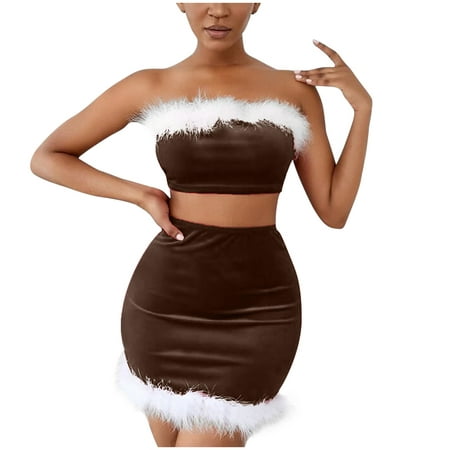 GWAABD Honeymoon Lingerie for Bride Womens Lingerie Lace Plush Word Neck Wrap Chest Christmas Pajamas