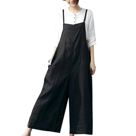 GWAABD Sleeveless Jumpsuits for Women Womens Loose Sleeveless Jumpsuits Adjustable Spaghetti Strap Stretchy Long Pant Romper Jumpsuit with Pockets