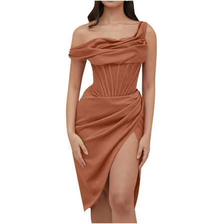 Bigersell Office Dresses for Women for Work Women S Summer Fashion One-Shoulder Sleeveless Splicing Irregular Dress Women a-Line Dress Style 5105  Fem