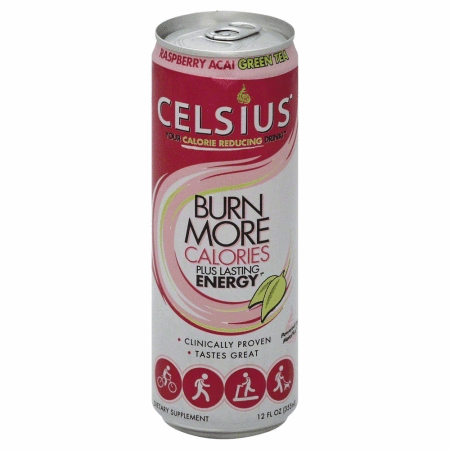 Celsius 146928 Sparkling Raspberry Acai Green Tea Energy Drink - 12 Oz.