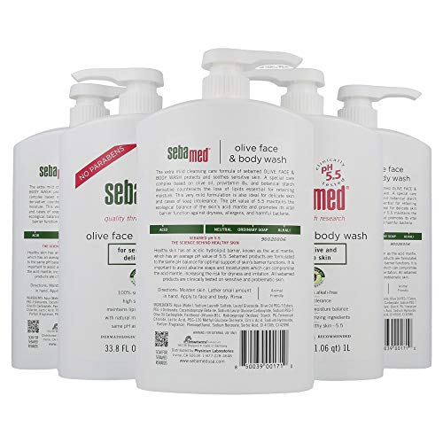 SEBAMED Olive Face and Body Wash with Pump for Sensitive and Delicate Skin PH 5.5 Ultra Mild Dermatologist Recommended Cleanser 33.8 Fluid Ounces (1 L thumbnail