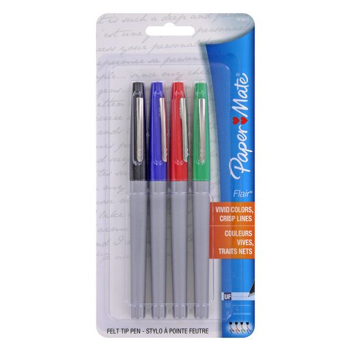 Paper Mate Flair Felt Tip Pens, 0.4mm, Ultra Fine Point, Assorted Colors, 4 Count