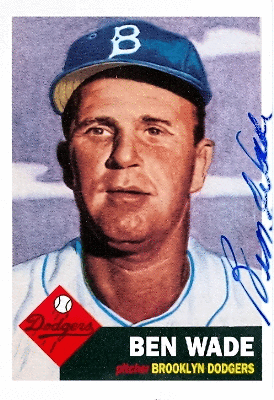 Ben Wade Autographed Baseball Card (Brooklyn Dodgers) 1995 Topps Archives No.38 (1953 Topps Style)