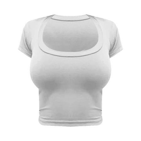 CLZOUD Womens Shirt Dress White Nylon Crop T Shirt Breathable Top Nylon Knit Tight Leggings L