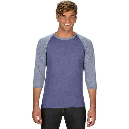 Anvil 6755 Adult Tri-Blend 3/4-Sleeve Tee Heather BlueTrue Heather Gray 2XL