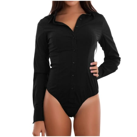GWAABD Sleeveless Romper for Women Women S Career Style Slim Bodysuits Long Sleeve Button Shirts Briefs Jumpsuits
