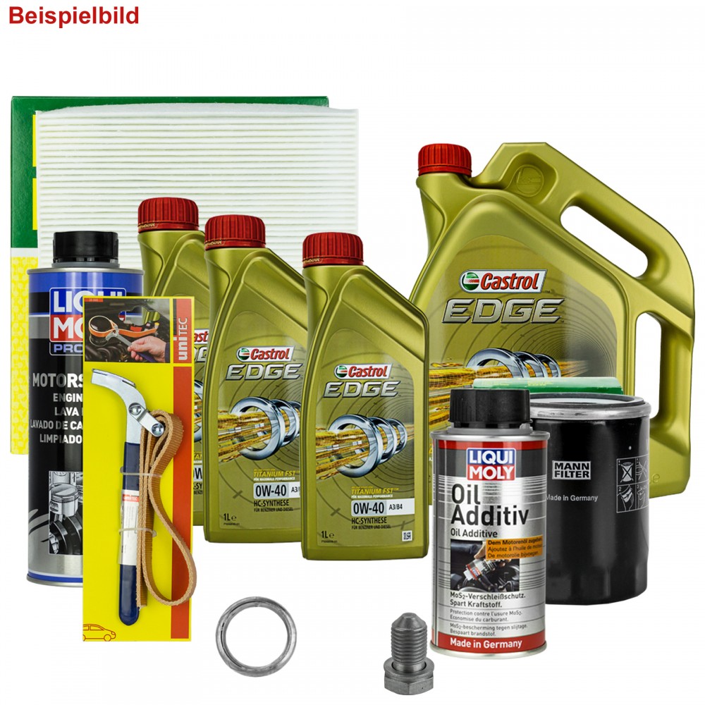 8L Castrol 0W-40 + Mann Filter + Zubehör SET VW up 1.0