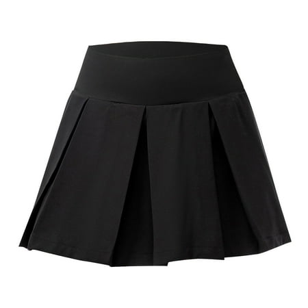 CLZOUD Casual Dress for Women Black Women S Pleated Skirt with Comfy Casual Stretchy Band Plaid Sports Skirt Outdoor Running Tennis Culottes Yoga Culo