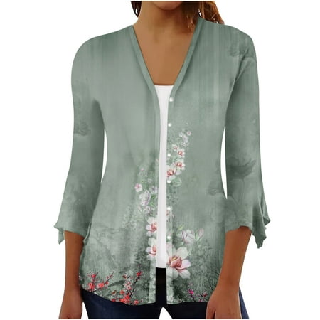 QUYUON Cardigan for Women Plus Size Deals 3/4 Sleeve Light Weight Cardigan Ladies Cardigans Sweaters Button-Down Cardigan Jacket Style C-4804 Winter K
