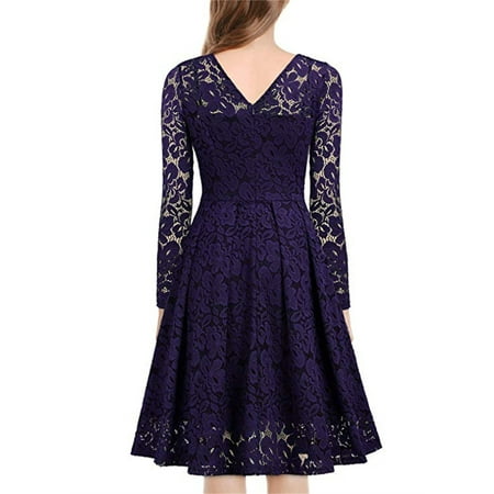 CLZOUD Women S Casual Dress Purple Polyester Women S Lace Long Skirt Suit Neck Top with Party Skirt Two Piece Suit Dress Xxl
