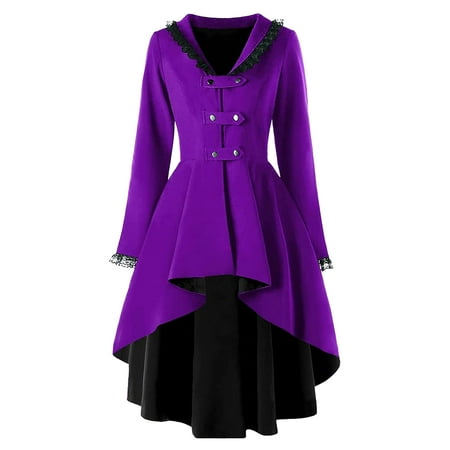 CLZOUD Women Casual Dress Purple Polyester Spandex Women Pullover up Dress Long Bandage Lace Women High Low Vintage Cloak Women Dress Xxl