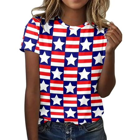 CLZOUD Womens T Shirts Trendy Red Cotton Blends Womens Casual Printed Short Sleeve O Neck T Shirt Top S