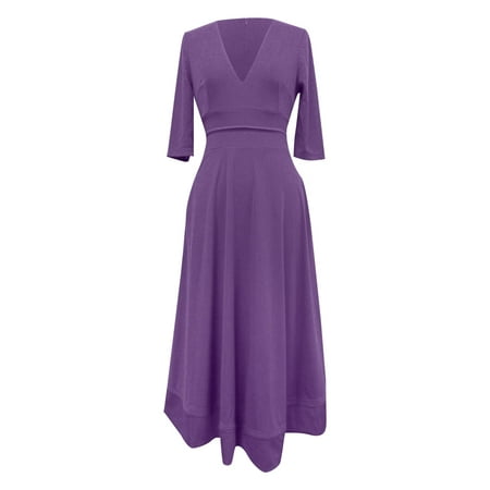 CLZOUD Womens Dresses Casual Purple Polyester Personality Solid Color Dress Simple and Exquisite Design Suitable for All Occasions Xl