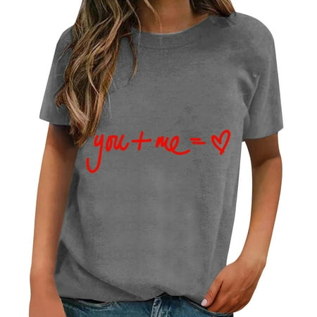 GWAABD Womens Summer T Shirts Valentine S Day Short Sleeved Spring and Summer Printed Fashion Pattern Classic Loose Crewneck Top T Shirt