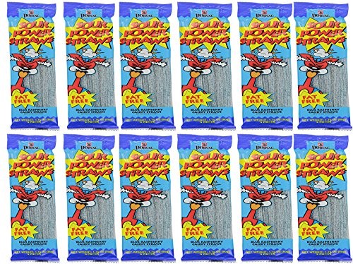 Sour Power Candy Straws, Flavored with Blue Raspberry, 12-Pack (Blue Raspberry, 12-Pack)