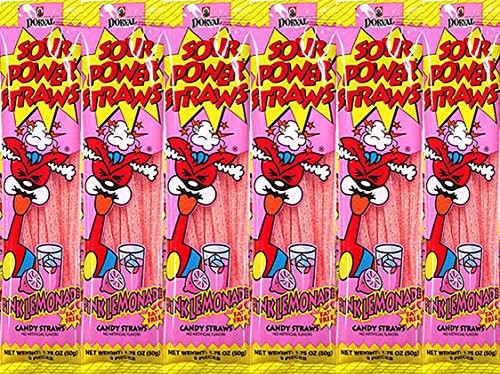 Sour Power Candy Straws, Flavored with Pink Lemonade, 6-Pack (Pink Lemonade, 6-Pack)