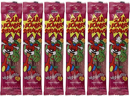 Sour Power Candy Straws, Flavored with Wild Cherry, 6-Pack(Wild Cherry, 6-Pack)