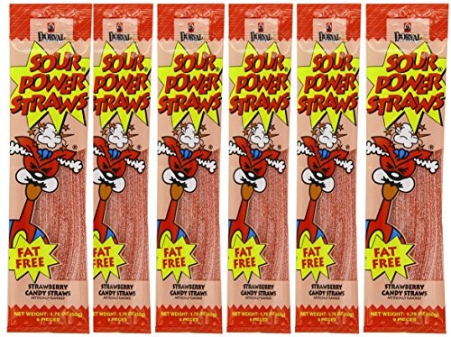 Sour Power Candy Straws, Flavored with Strawberry, 12-Pack (Strawberry, 12-Pack)