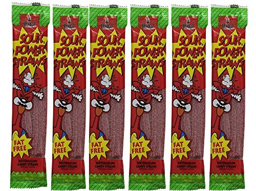 Sour Power Candy Straws, Falvored with Watermelon (Watermelon, 6-Pack)