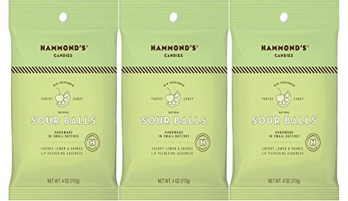 Hammond's Candies Old Fashioned Hard Candy All Natural Sour Drops 4 Ounce Bag (Sour, 3-Pack)