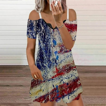 Perfect Summer Gift HIMIWAY Maxi Cheap MIDI Wedding Guest Plus Size Women 7796 Summer Loose Casual Large Size Patriot V-Neck Sleeveless Dress Wine S