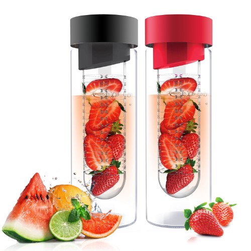 Asobu Fruit Infuser Glass Flavor It Water Bottle for Naturally Flavored Water by Asbou 20 Oz (2 Pack) Smoke/Red