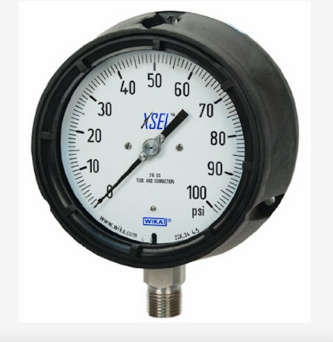 WIKA 9834524 Process Pressure Gauge, Dry-Filled, Stainless Steel 316L Wetted Parts, 4-1/2' Dial, 30' Hg-0-160 PSI Range, 0.5% Accuracy, 1/4' Male NPT
