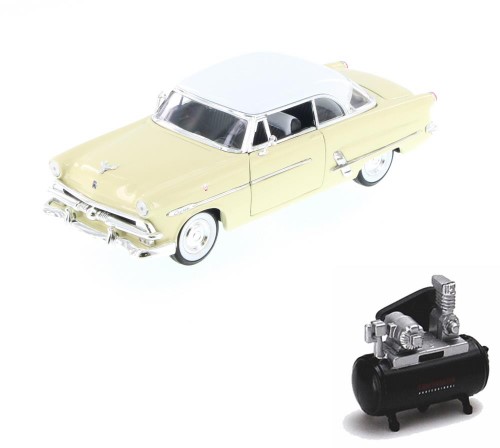 Diecast Car & Air Compressor Package - 1953 Ford Victoria, Cream - Welly 22093 - 1/24 Scale Diecast Model Toy Car W/Air Compressor