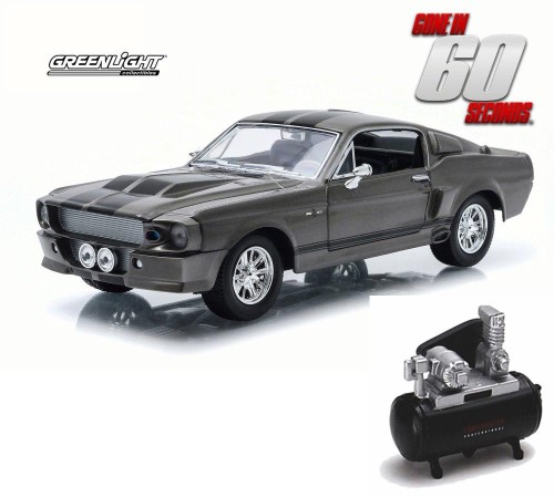 Diecast Car & Air Compressor Package - 'Gone in 60 Seconds' 1967 Custom Ford Mustang Eleanor, Gray - Greenlight 18220 - 1/24 Scale Diecast Model Toy C