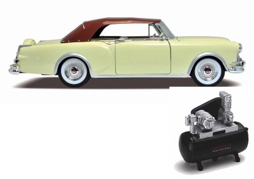 Diecast Car & Air Compressor Package - 1953 Packard Caribbean, Beige - Welly 24016H - 1/24 Scale Diecast Model Toy Car W/Air Compressor