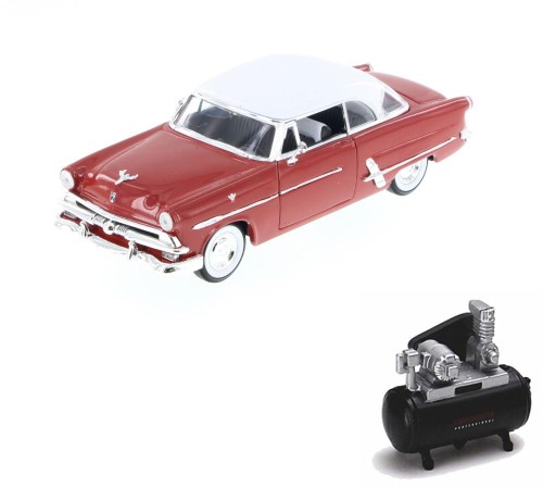 Diecast Car & Air Compressor Package - 1953 Ford Victoria, Rust - Welly 22093 - 1/24 Scale Diecast Model Toy Car W/Air Compressor