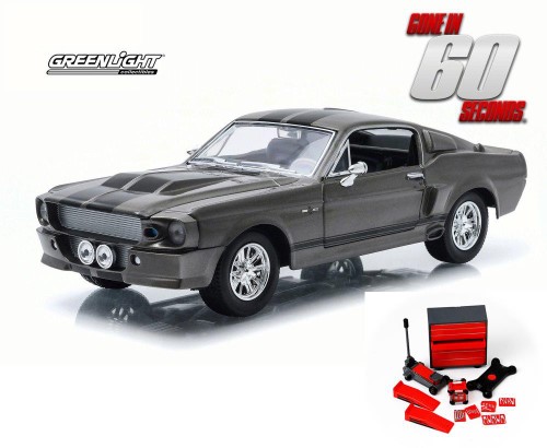 Diecast Car & Mechanic Set Package - 'Gone in 60 Seconds' 1967 Custom Ford Mustang Eleanor, Gray - Greenlight 18220 - 1/24 Scale Diecast Model Toy Car