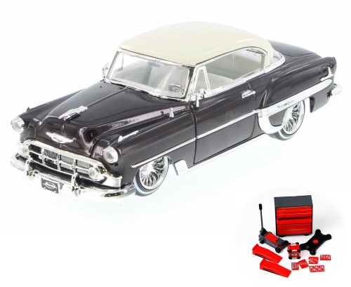 Diecast Car & Mechanic Set Package - 1953 Chevy Bel Air Hard Top Lowrider, Bronze - Jada 98918-MJ - 1/24 Scale Diecast Model Toy Car W/Mechanic Set