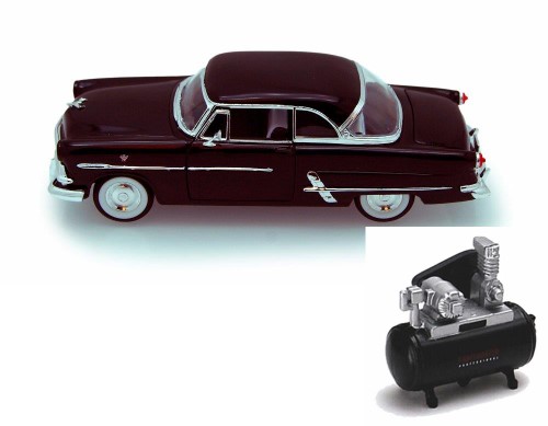 Diecast Car & Air Compressor Package - 1953 Ford Victoria, Black - Welly 22093 - 1/24 Scale Diecast Model Toy Car W/Air Compressor