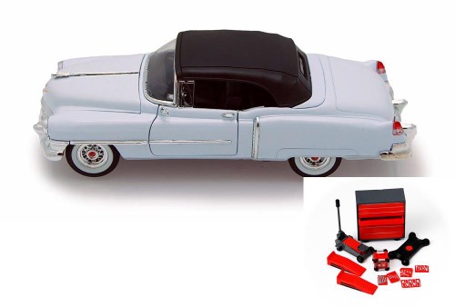 Diecast Car & Mechanic Set Package - 1953 Cadillac El Dorado Soft Top, White - Welly 22414H/4D - 1/24 Scale Diecast Model Toy Car W/Mechanic Set