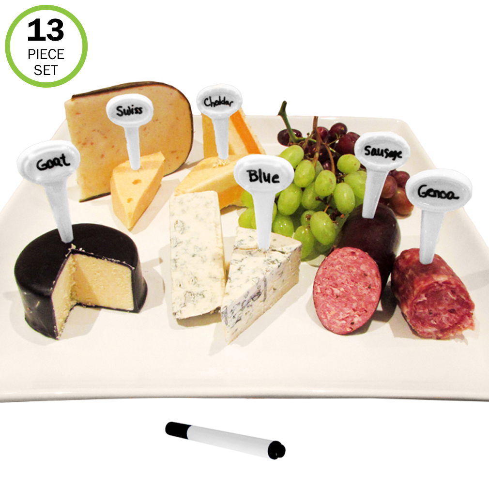 Evelots Cheese-Appetizer-Marker Set-Porcelain-Reusable-Erasable Pen-13 Piece Set