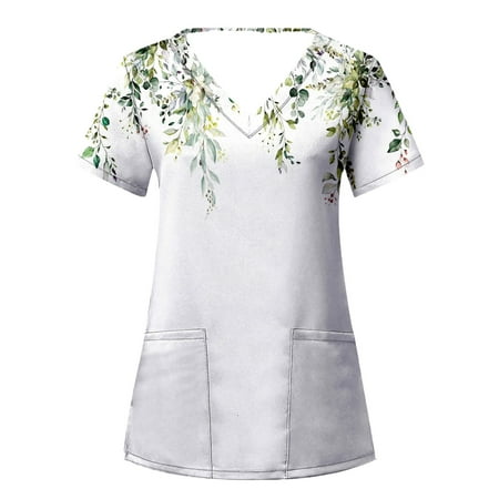 CLZOUD Business Casual Shirts for Women White Women S Short Sleeve V Neck Protective Nursing Suit Top L
